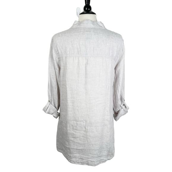 NEW Tahari Light Gray 100% Linen Button Down Tunic Top Women's Size Large - Picture 3 of 9